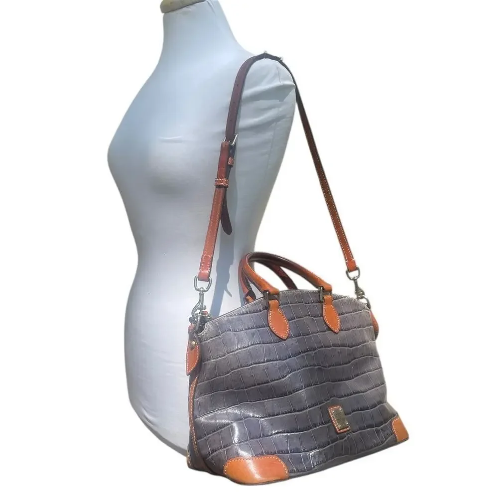 Dooney & Bourke Denison Domed Croco Embossed Gray Satchel Handbag